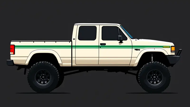 Flat illustration of a lifted off-road pickup truck on tall tires.