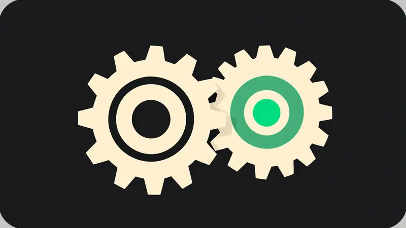 Flat illustration of two meshing gear cogwheels, representing axle gear ratio.