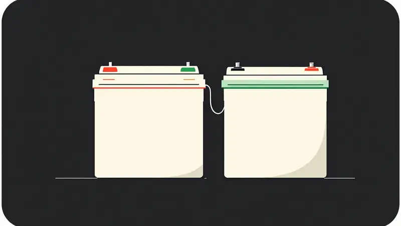 Flat illustration of two deep-cycle batteries wired side by side.