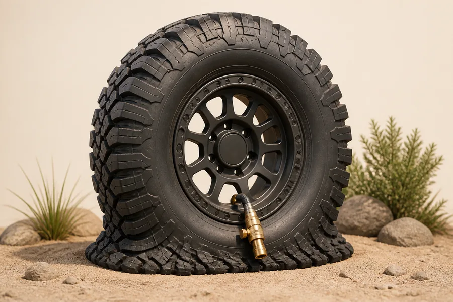 Tire deflator attached to an all-terrain tire