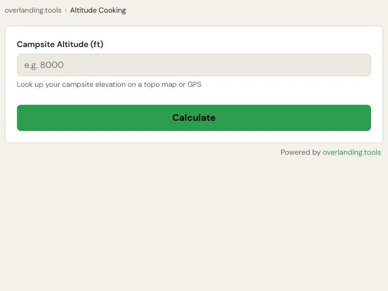 Preview of the embedded Altitude Cooking Calculator