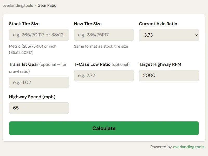 Preview of the embedded Gear Ratio Calculator
