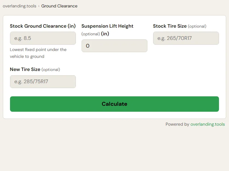 Preview of the embedded Ground Clearance Calculator