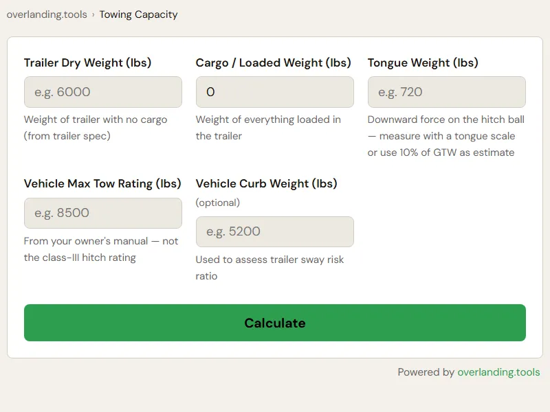 Preview of the embedded Towing Capacity Calculator